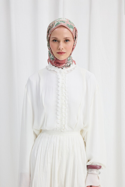 Milano Desen Soft Eşarp - Pembe Yeşil - Camellia Scarfs (1)