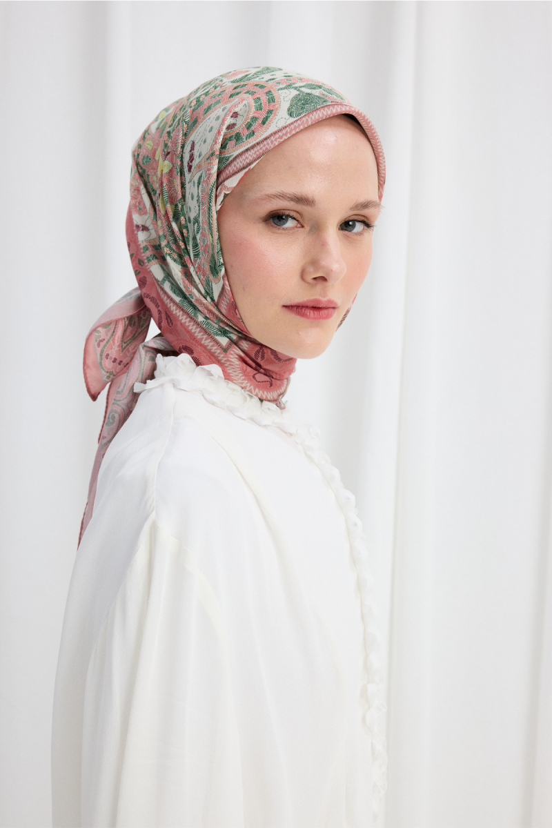 Milano Desen Soft Eşarp - Pembe Yeşil - 1