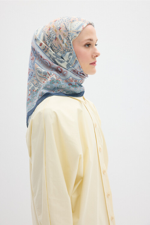 Milano Desen Soft Eşarp - Soğuk Mavi - Camellia Scarfs (1)