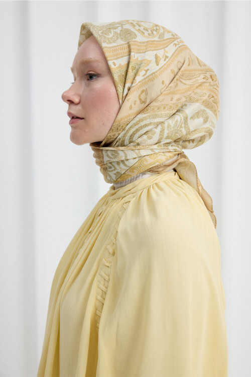 Milano Desen Soft Eşarp - Tereyağ Sarısı - Camellia Scarfs (1)
