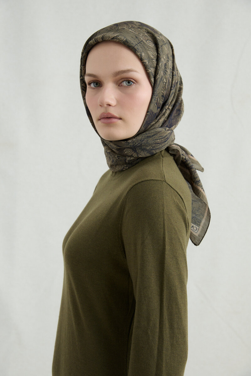 Mona Pamuk Viskon Eşarp - Haki - 3