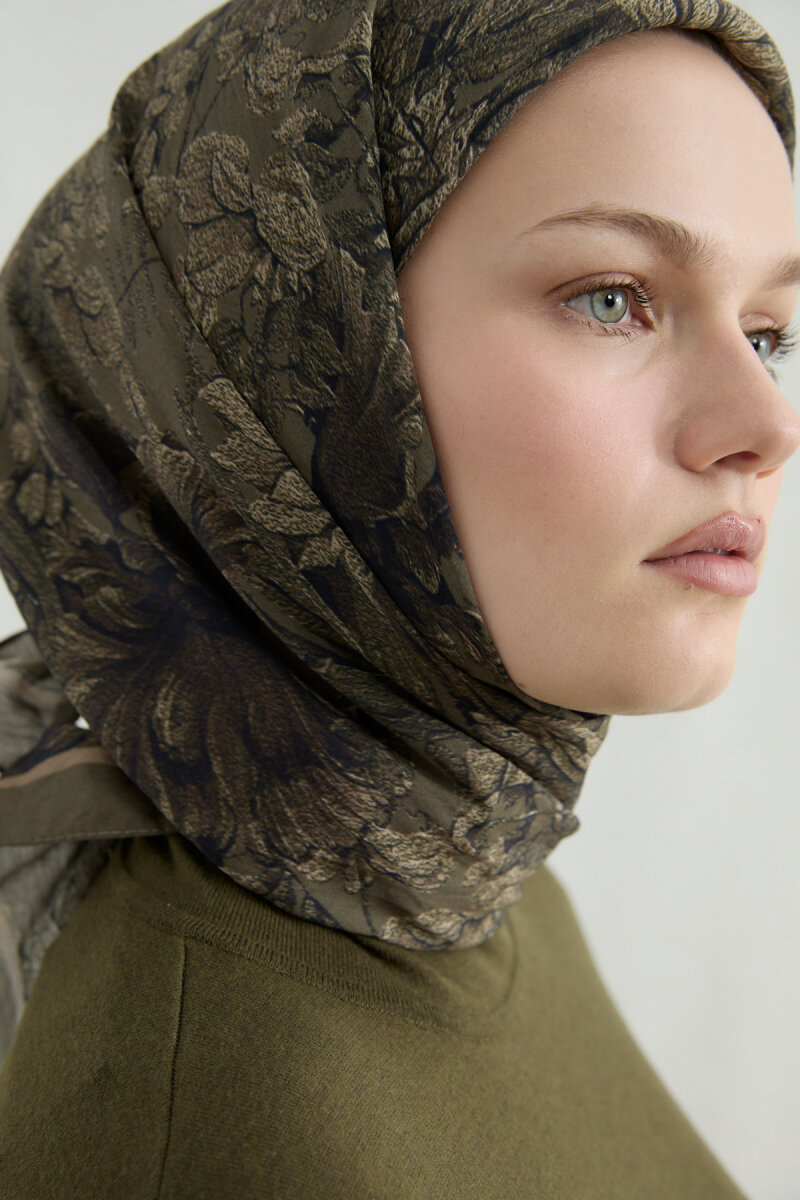 Mona Pamuk Viskon Eşarp - Haki - 4