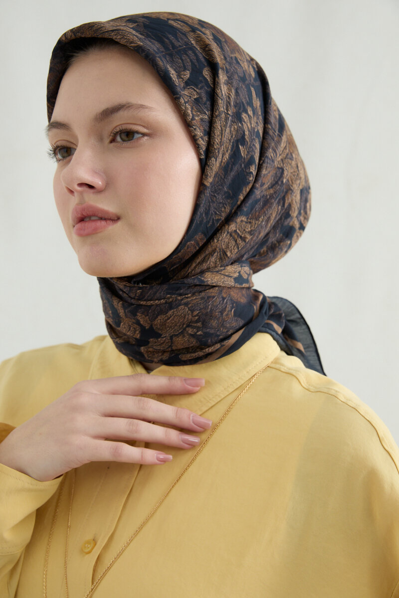 Mona Pamuk Viskon Eşarp - Siyah Bej - 4