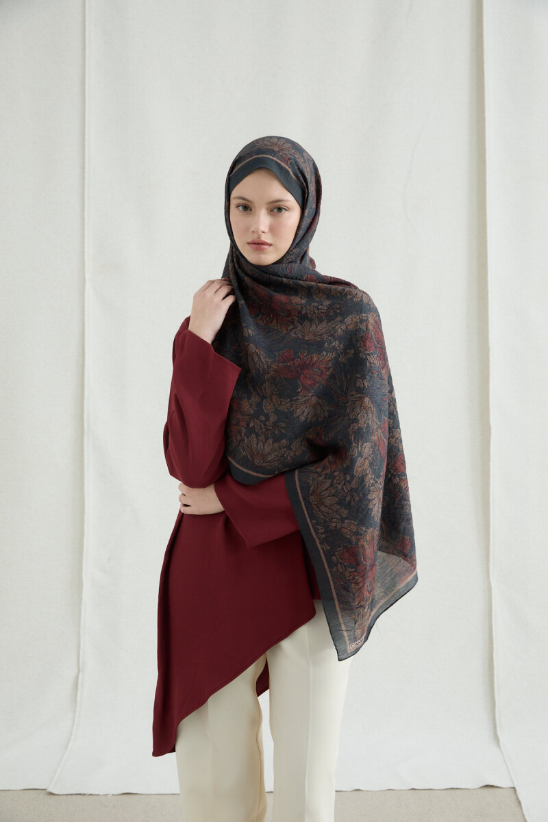 Mona Pamuk Viskon Şal - Antrasit - 1