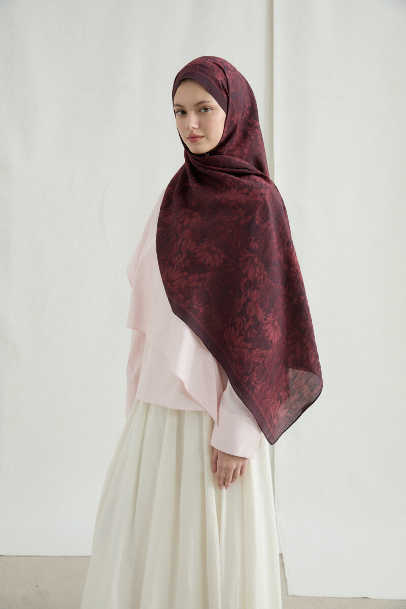 Mona Pamuk Viskon Şal - Bordo - 2