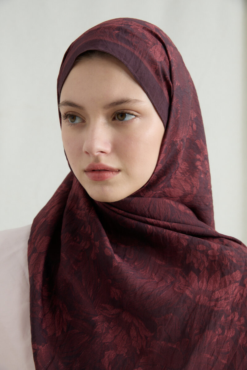 Mona Pamuk Viskon Şal - Bordo - 4