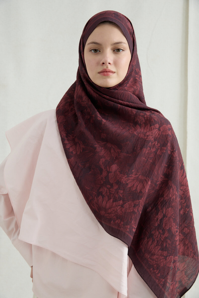 Mona Pamuk Viskon Şal - Bordo - 3