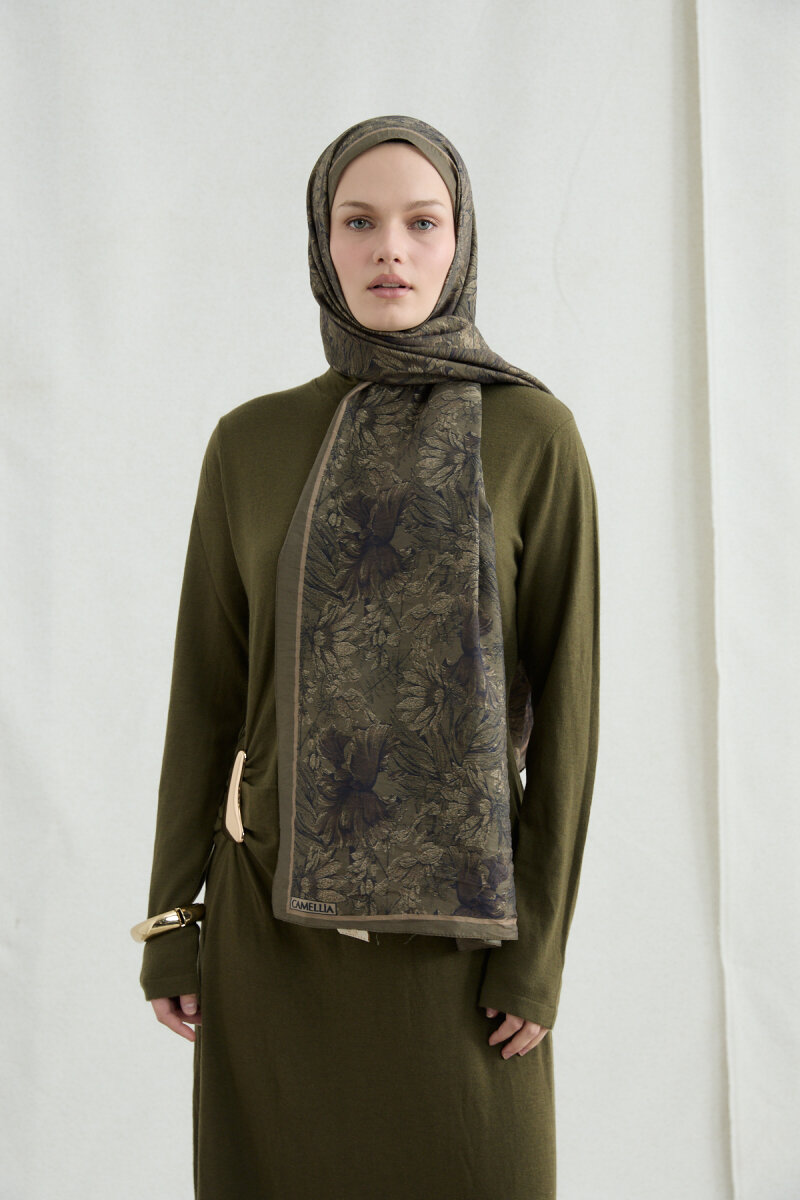 Mona Pamuk Viskon Şal - Haki - 1