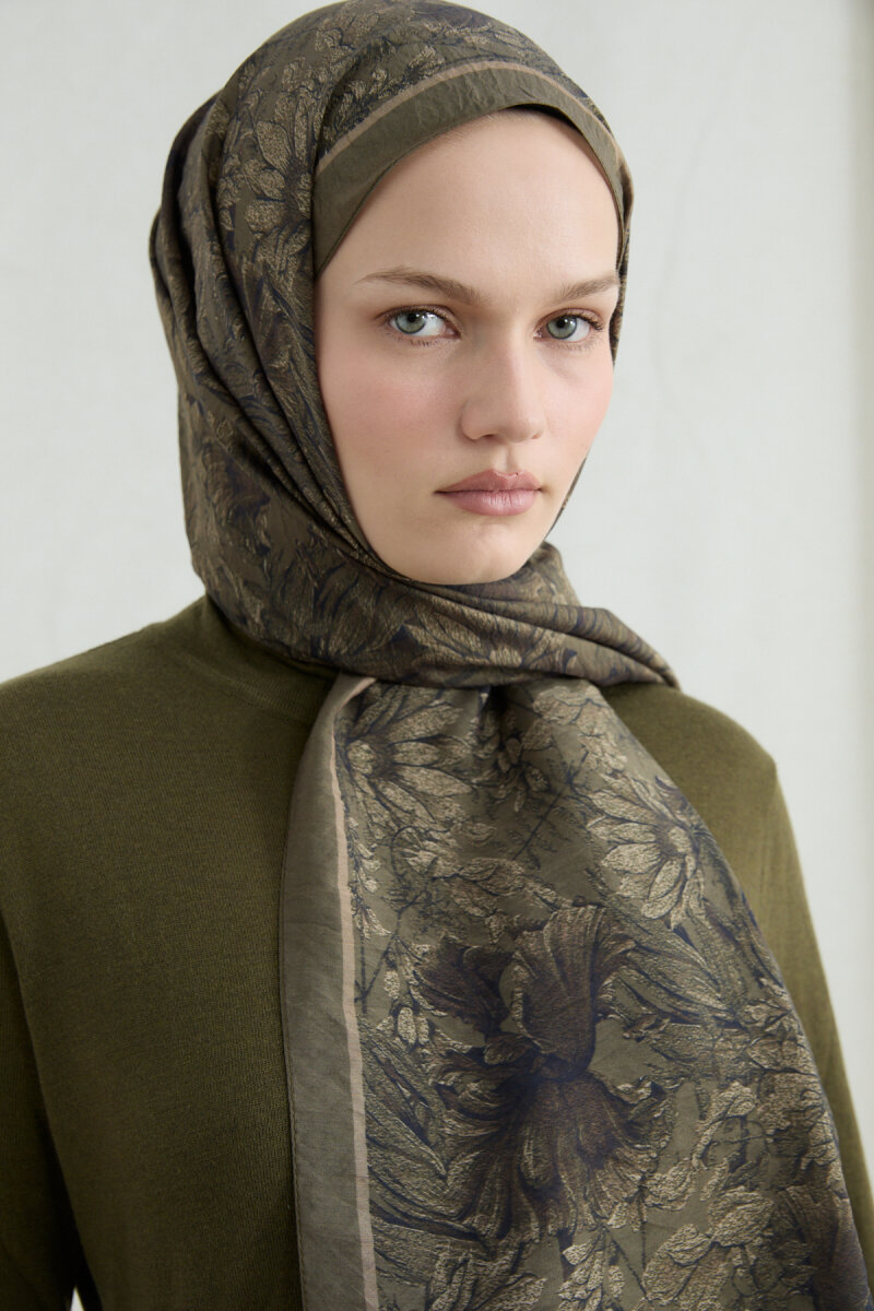 Mona Pamuk Viskon Şal - Haki - 3