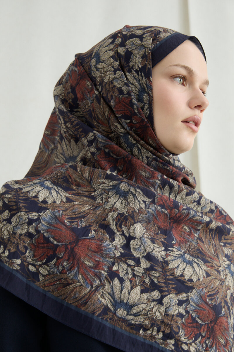 Mona Pamuk Viskon Şal - Lacivert Bej - 3