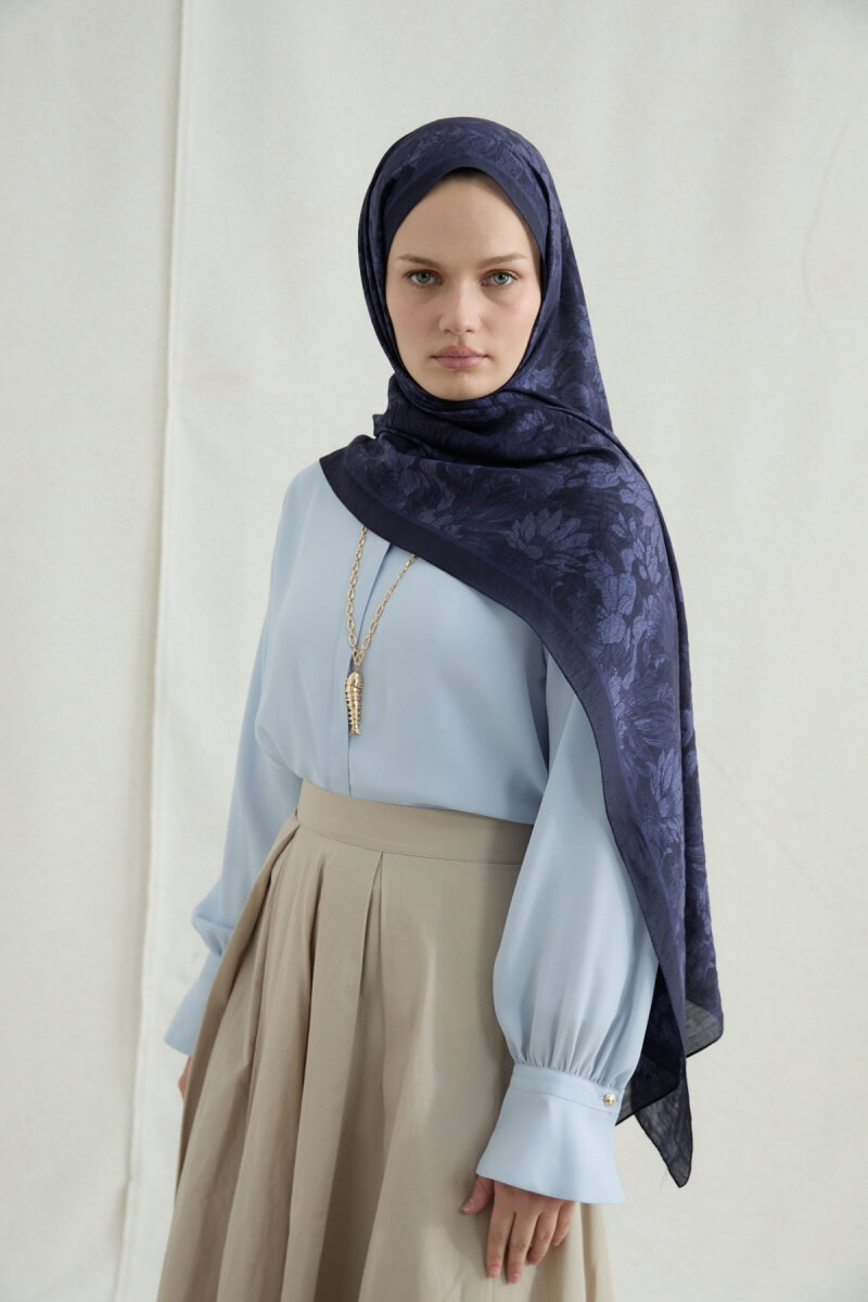 Mona Pamuk Viskon Şal - Lacivert - 1