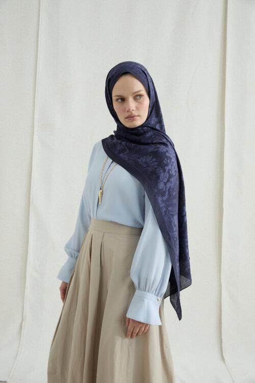 Mona Pamuk Viskon Şal - Lacivert - Camellia Scarfs (1)