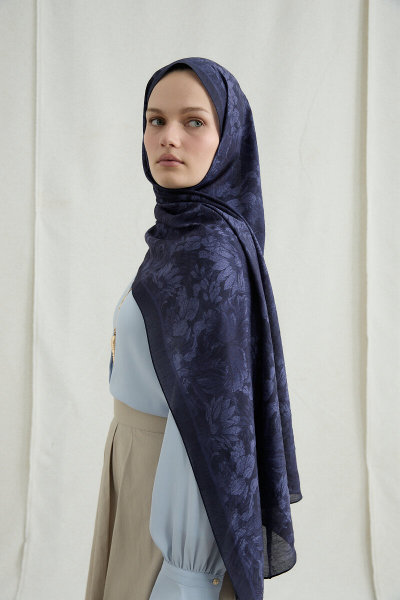 Mona Pamuk Viskon Şal - Lacivert - 3