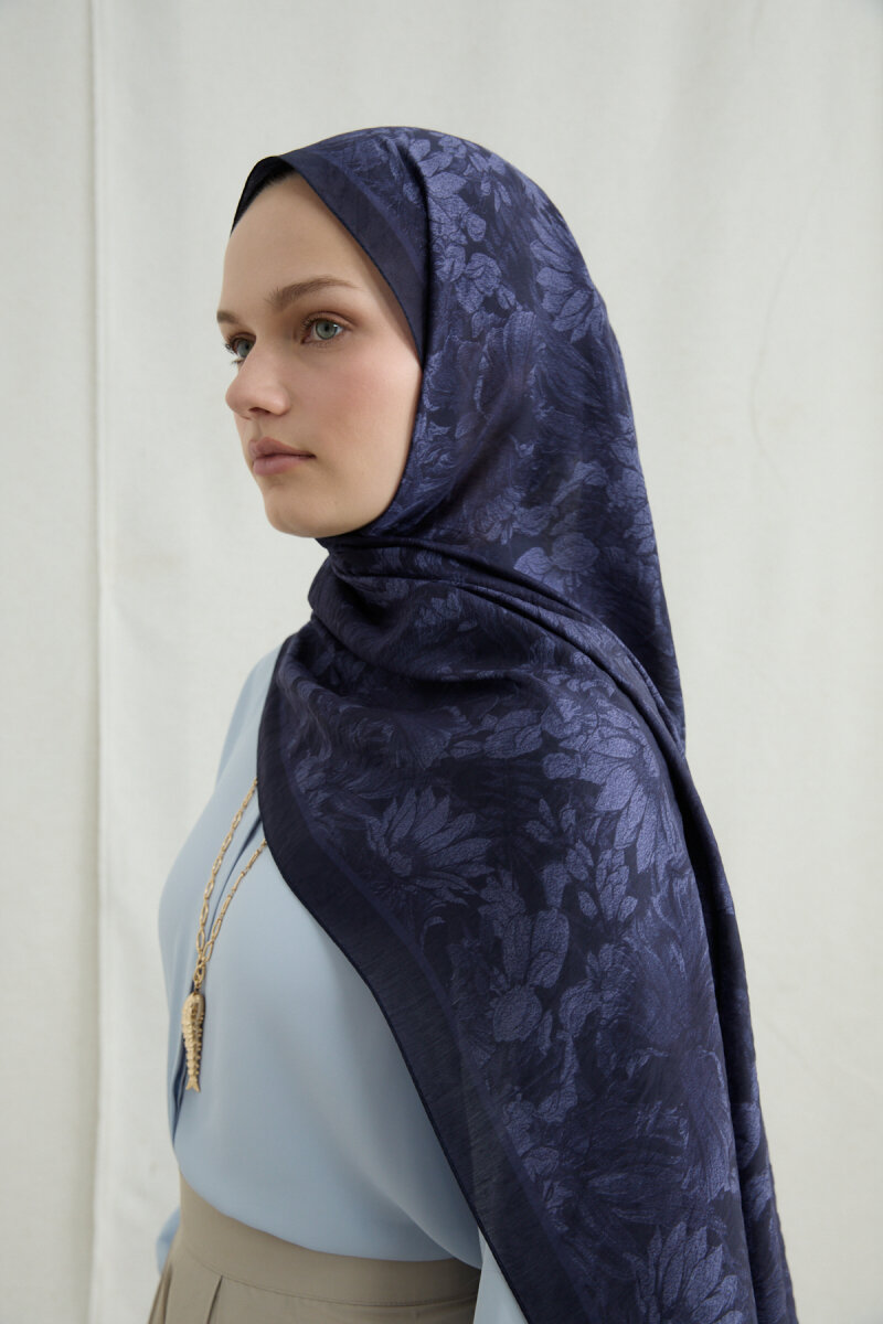 Mona Pamuk Viskon Şal - Lacivert - 4