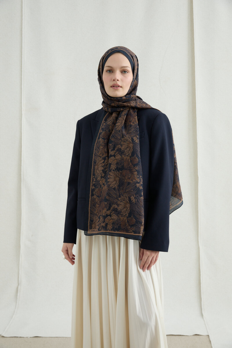 Mona Pamuk Viskon Şal - Siyah Bej - 1