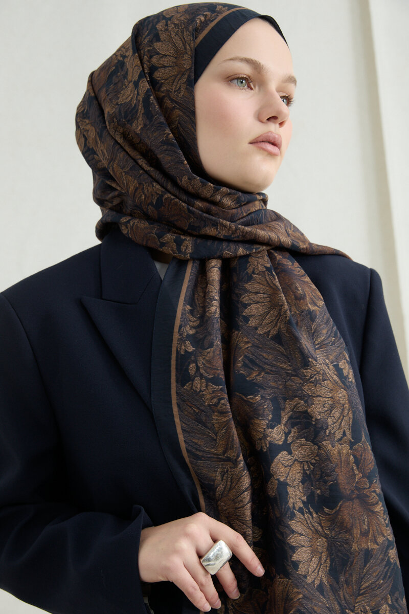 Mona Pamuk Viskon Şal - Siyah Bej - 3