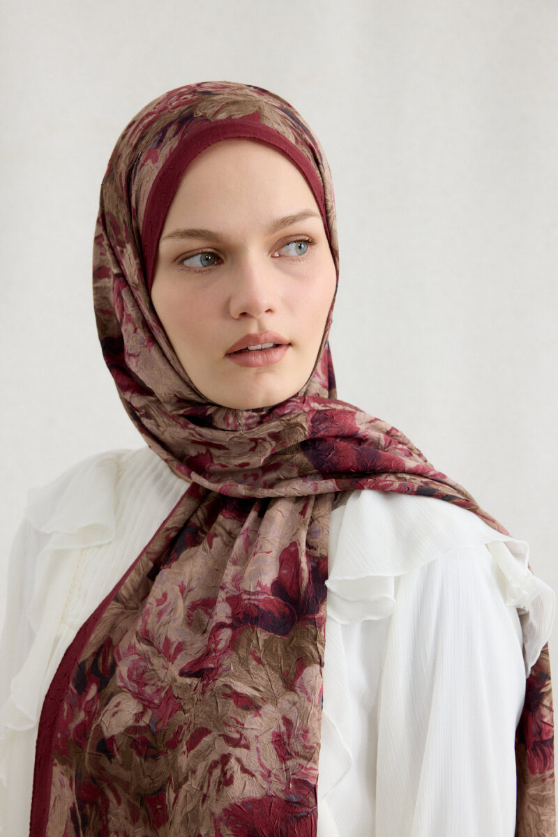 Monaco Kraş Şal - Bordo Bej - 4