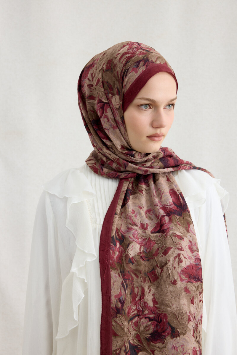 Monaco Kraş Şal - Bordo Bej - 3