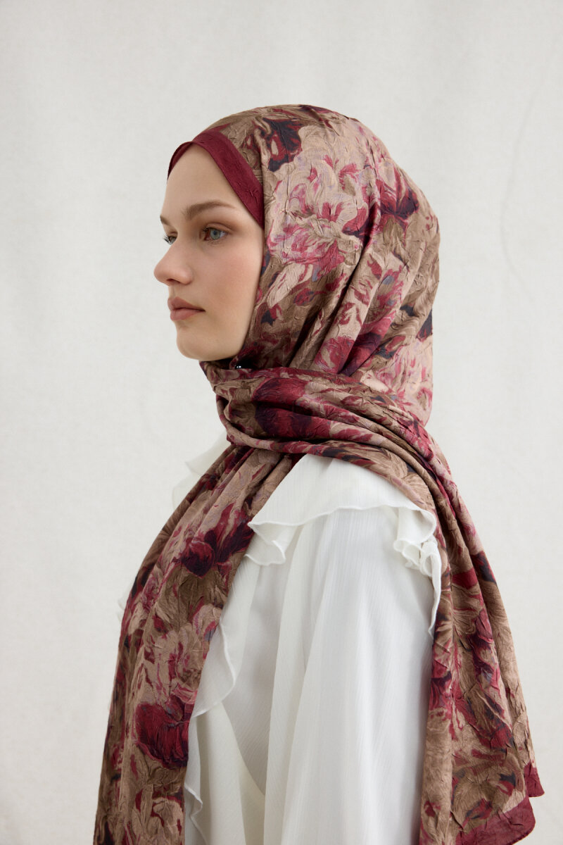 Monaco Kraş Şal - Bordo Bej - 2