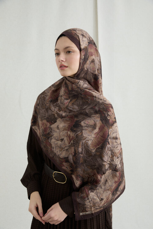 Monaco Kraş Şal - Kahve - Camellia Scarfs (1)