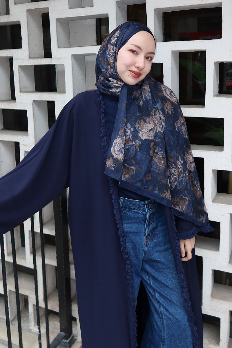 Monaco Kraş Şal - Lacivert Bej - 1