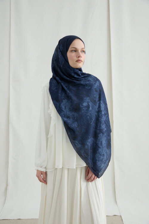 Monaco Kraş Şal - Lacivert - Camellia Scarfs (1)
