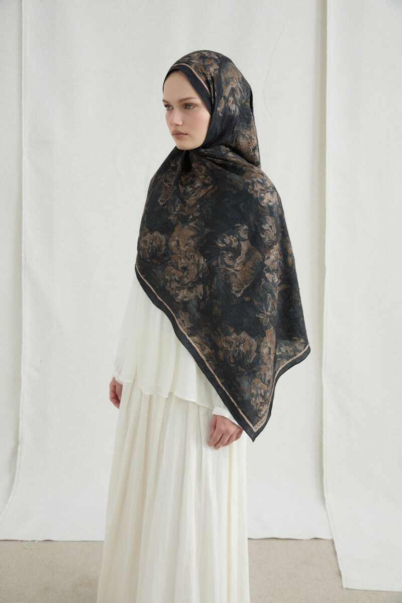 Monaco Kraş Şal - Siyah Bej - 3