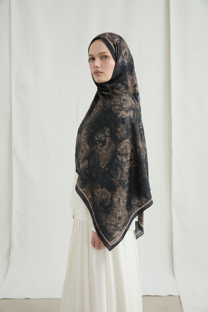 Monaco Kraş Şal - Siyah Bej - 2