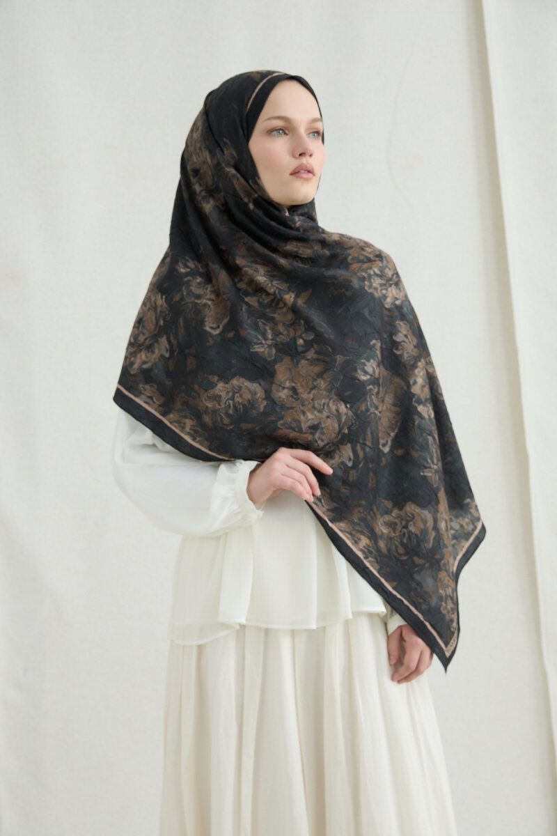 Monaco Kraş Şal - Siyah Bej - 4