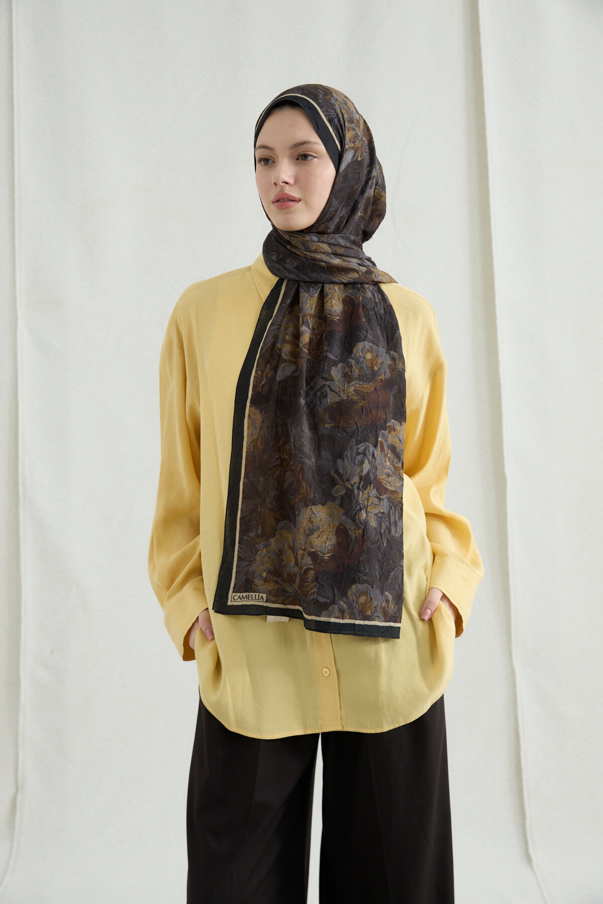 Monaco Kraş Şal - Siyah Hardal - Camellia Scarfs