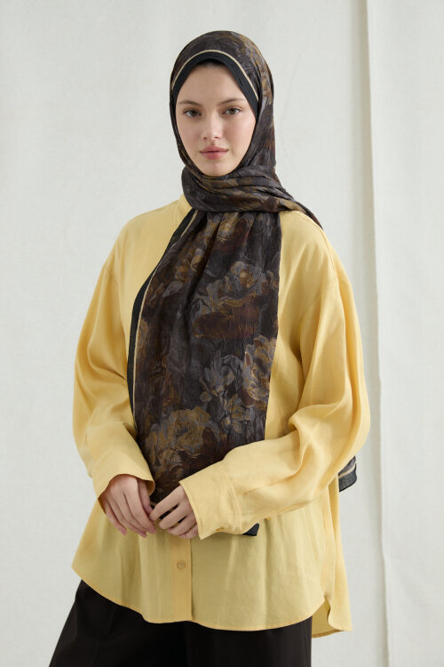 Monaco Kraş Şal - Siyah Hardal - Camellia Scarfs (1)