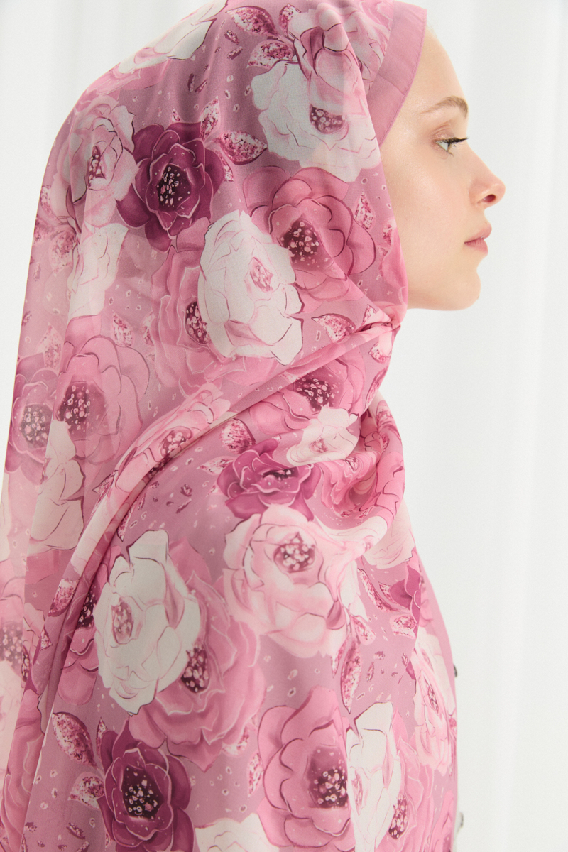 Moon İpek Krep Şal - Begonya - 4