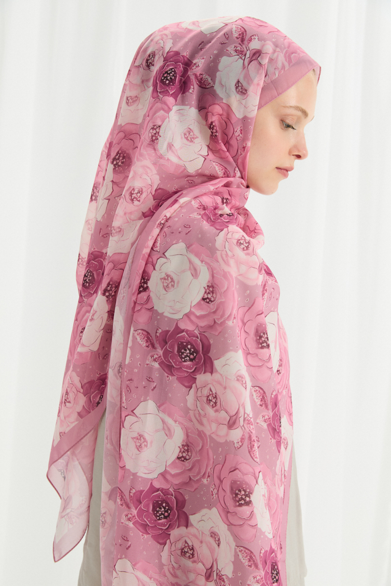 Moon İpek Krep Şal - Begonya - 3