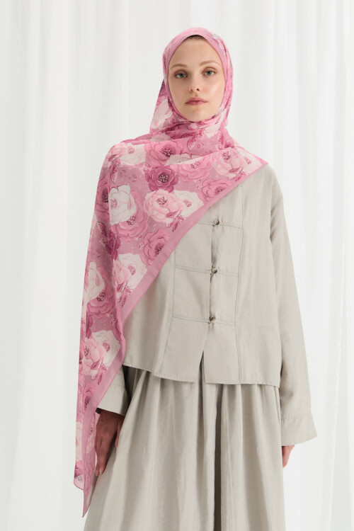 Moon İpek Krep Şal - Begonya - Camellia Scarfs