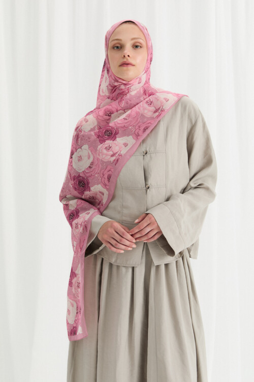 Moon İpek Krep Şal - Begonya - Camellia Scarfs (1)