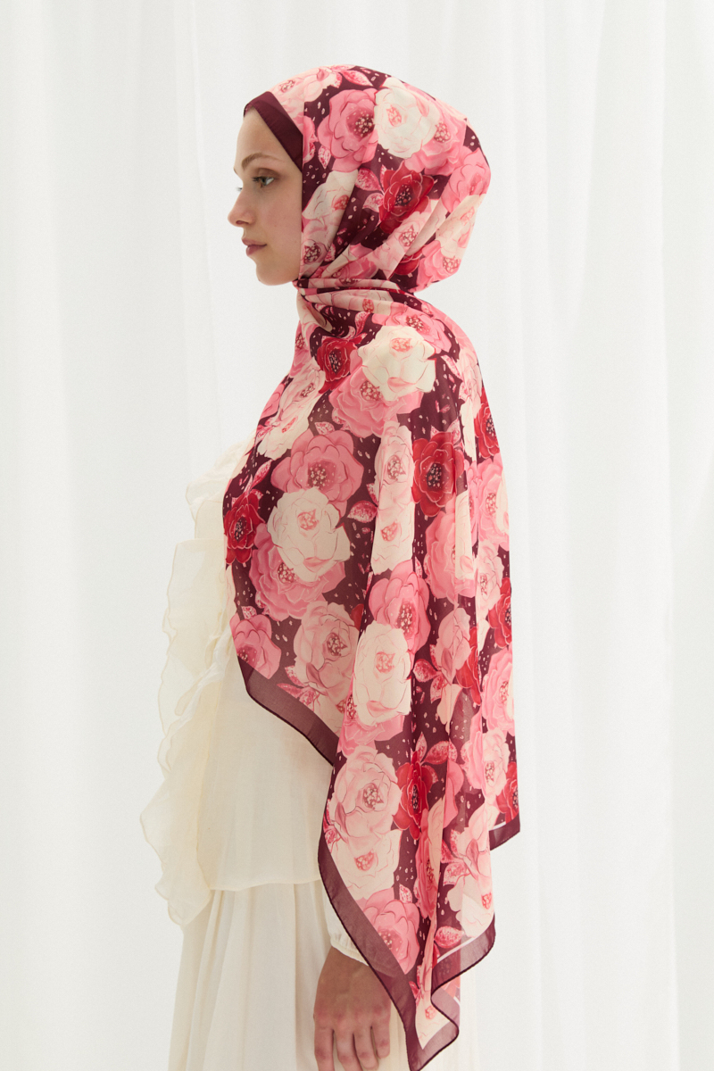 Moon İpek Krep Şal - Bordo - 3