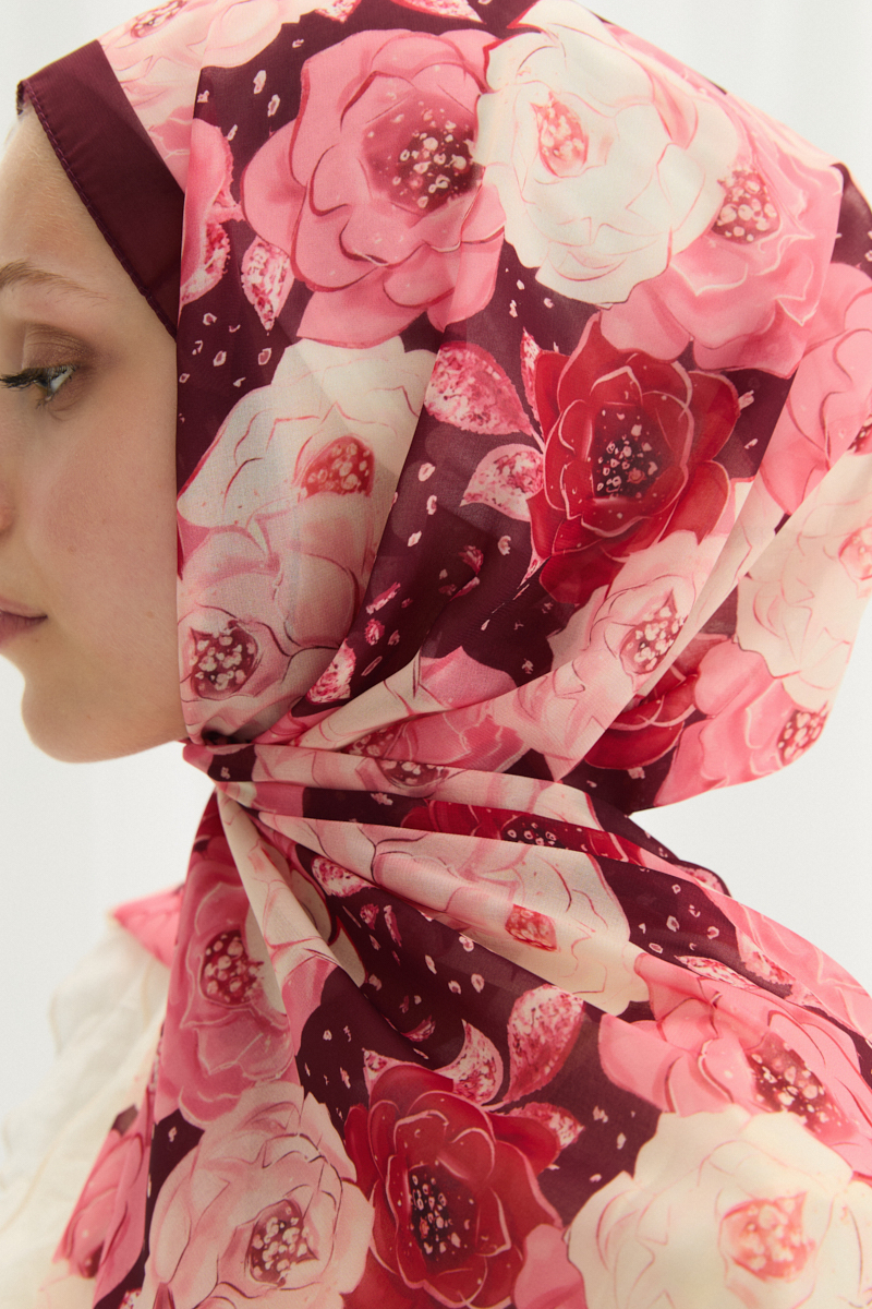 Moon İpek Krep Şal - Bordo - 4