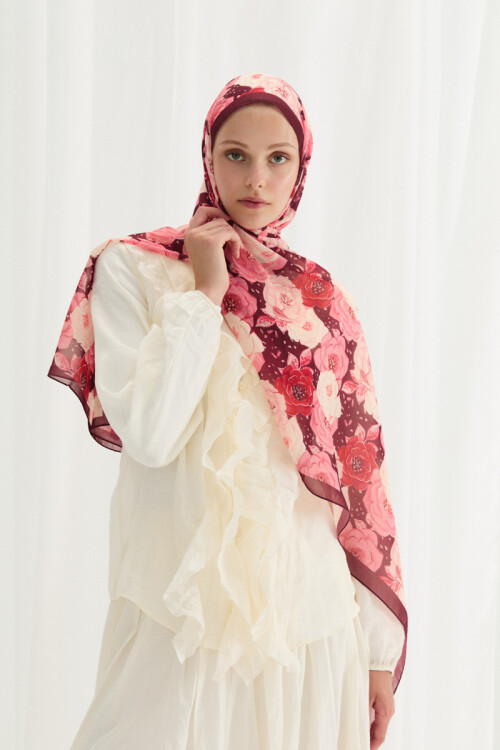 Moon İpek Krep Şal - Bordo - Camellia Scarfs