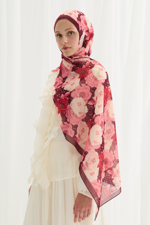 Moon İpek Krep Şal - Bordo - Camellia Scarfs (1)