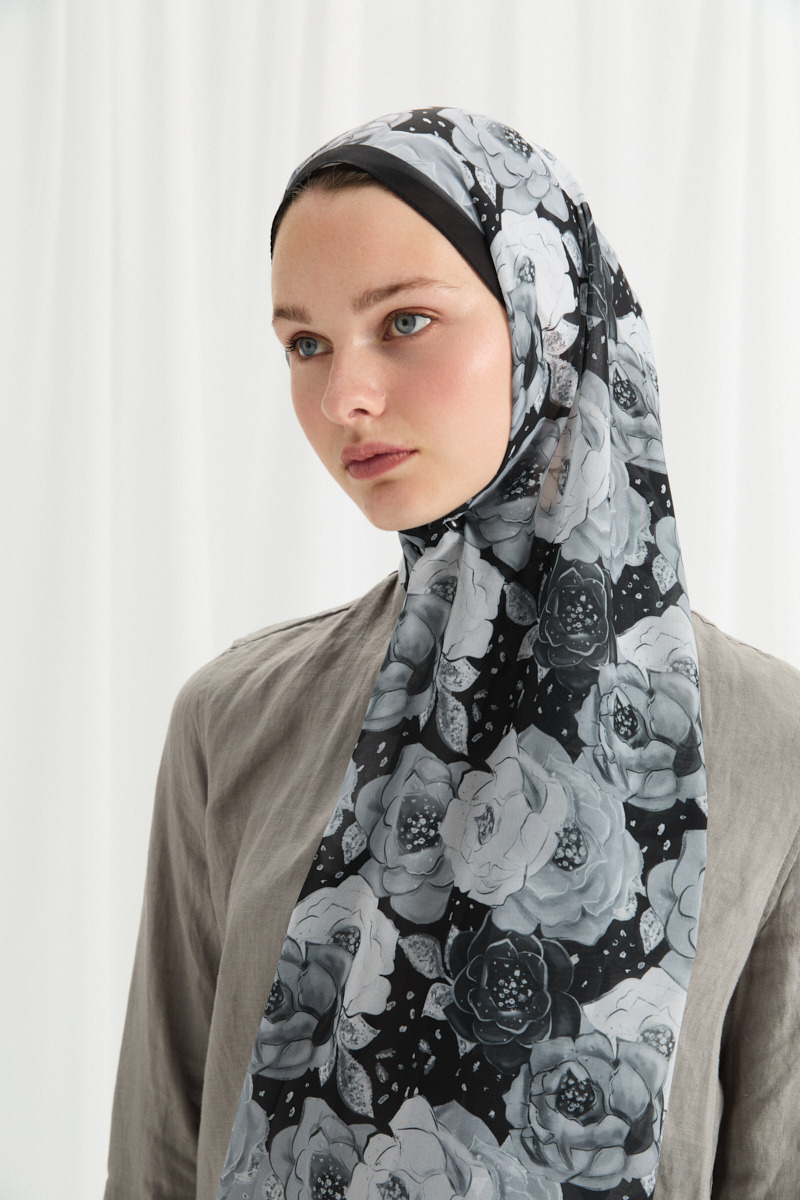 Moon İpek Krep Şal - Gri - 3