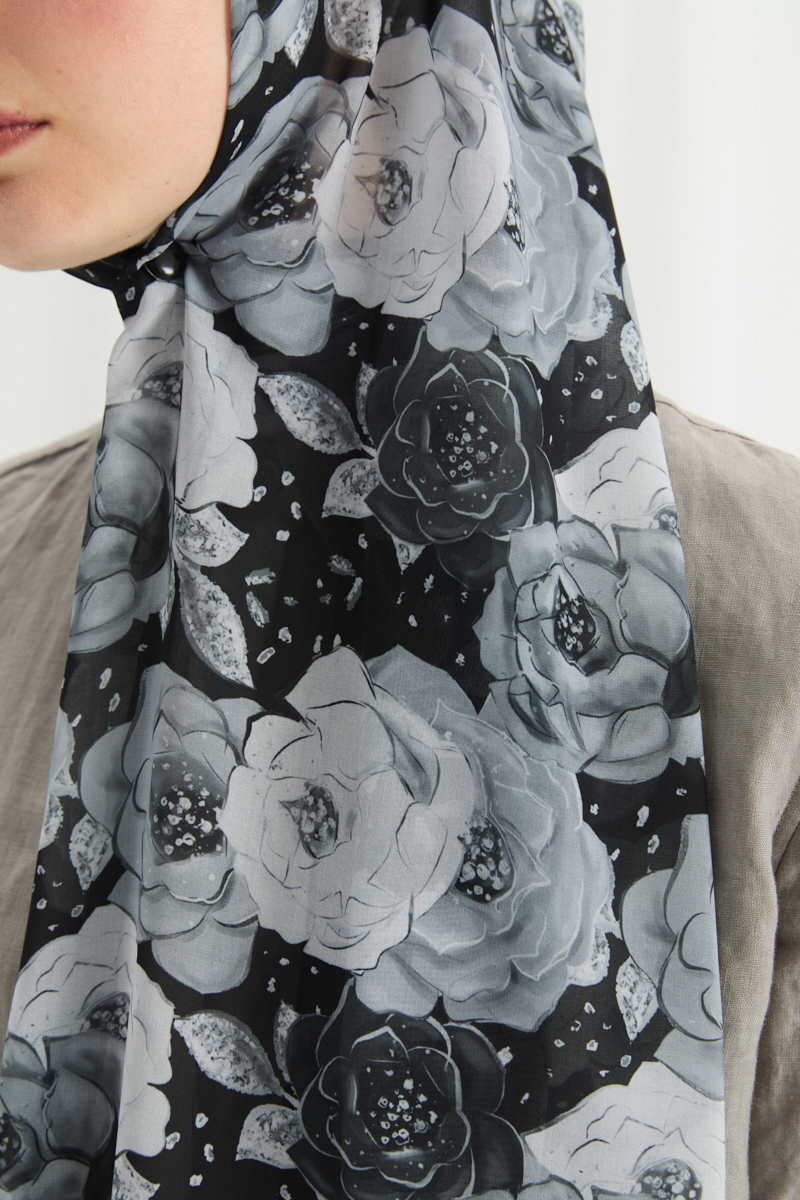 Moon İpek Krep Şal - Gri - 4