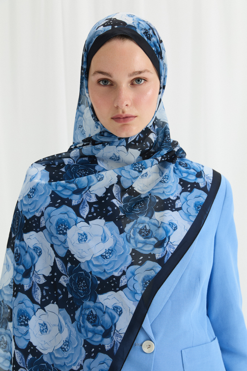 Moon İpek Krep Şal - Lacivert - 3