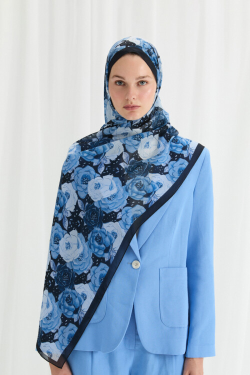 Moon İpek Krep Şal - Lacivert - Camellia Scarfs