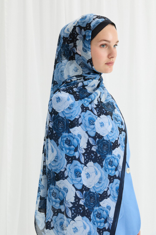 Moon İpek Krep Şal - Lacivert - Camellia Scarfs (1)