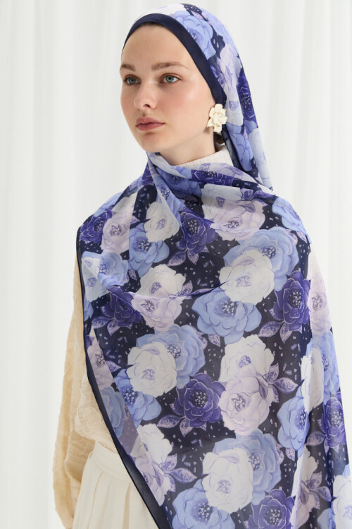 Moon İpek Krep Şal - Morcivert - Camellia Scarfs (1)