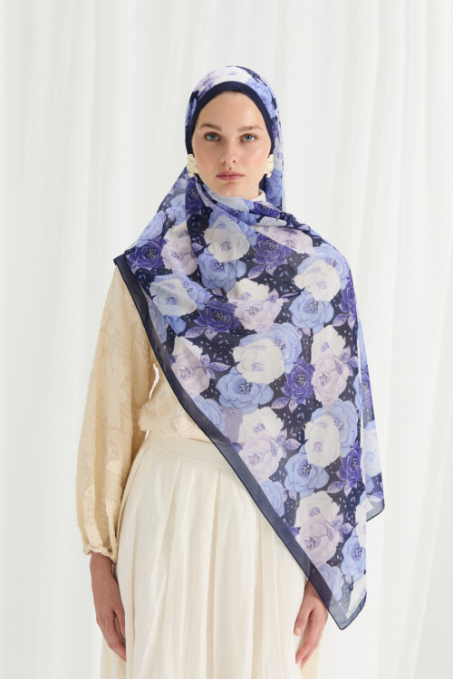 Moon İpek Krep Şal - Morcivert - Camellia Scarfs