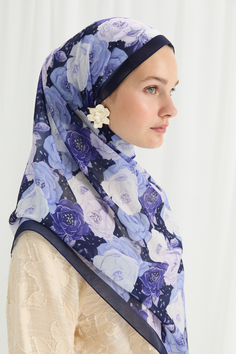 Moon İpek Krep Şal - Morcivert - 4