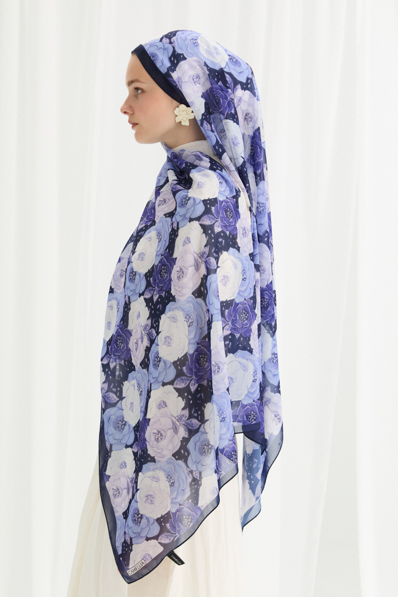 Moon İpek Krep Şal - Morcivert - 3