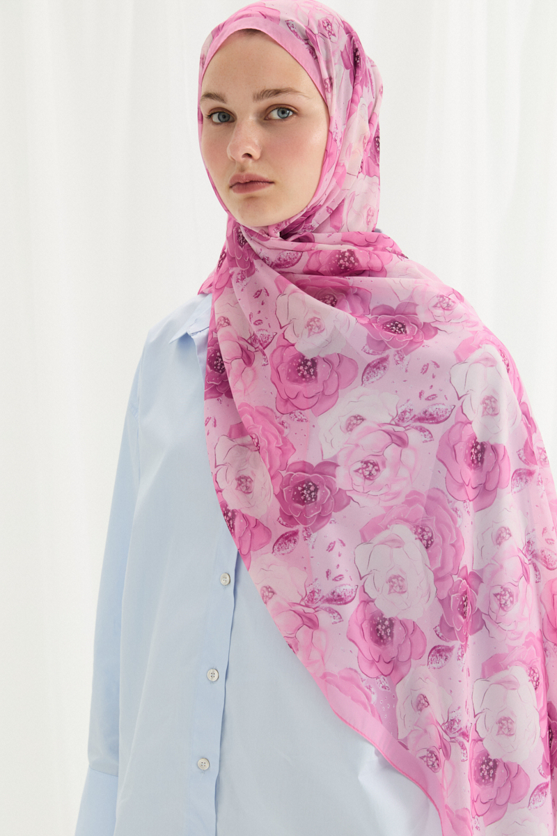 Moon İpek Krep Şal - Pembe - 3