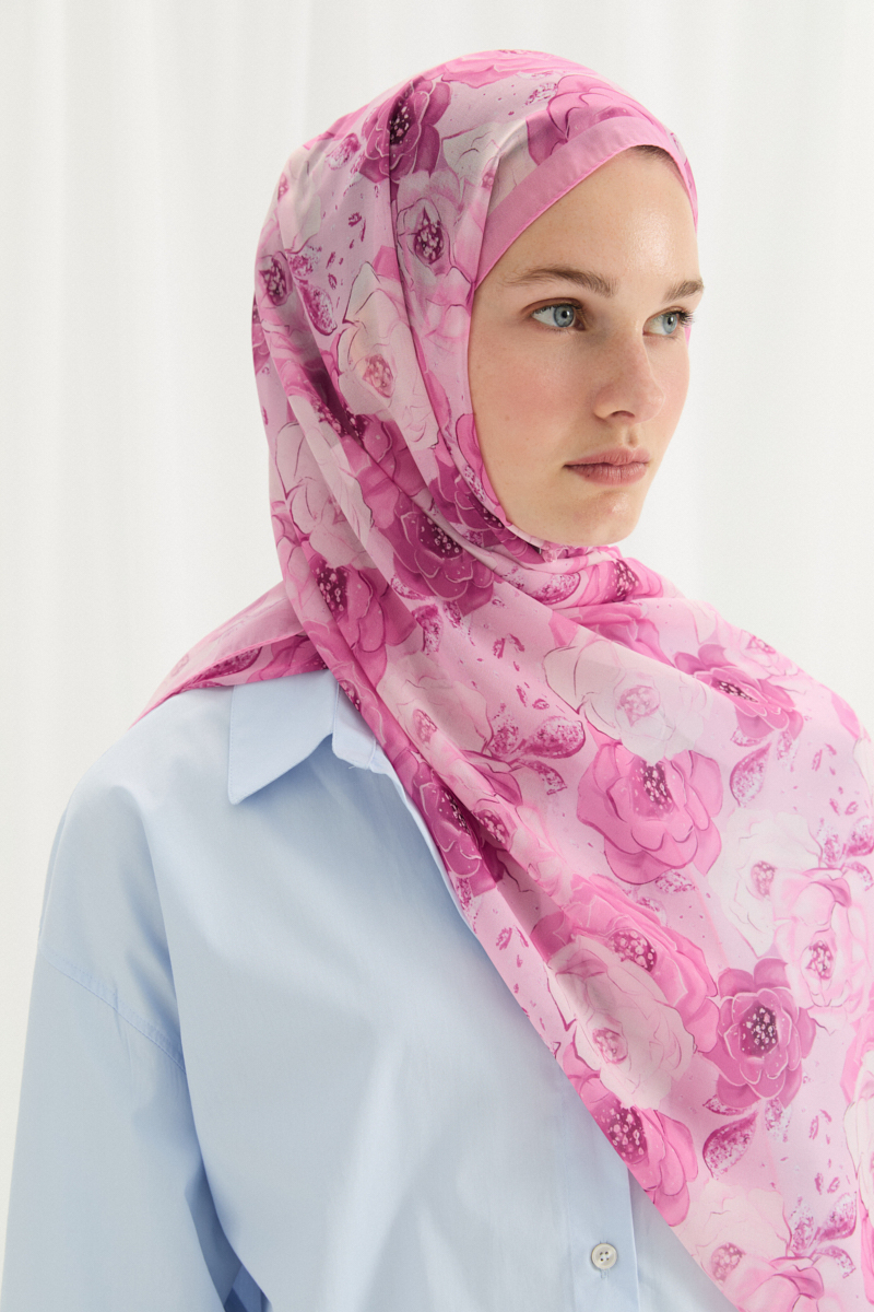 Moon İpek Krep Şal - Pembe - 4